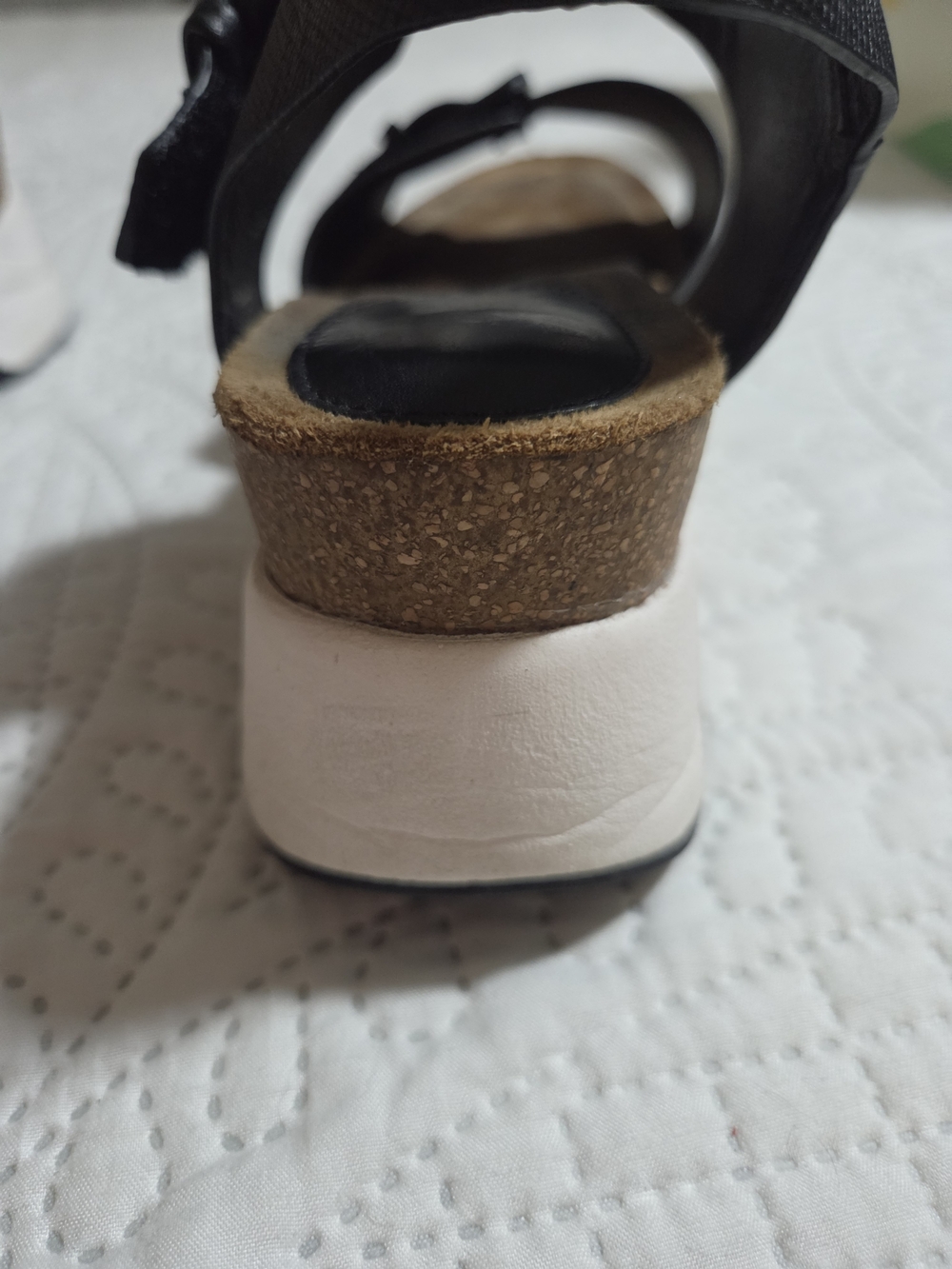 Sofft Black Strappy Cork Wedge Sandal with White Platform - Picture 3 of 6